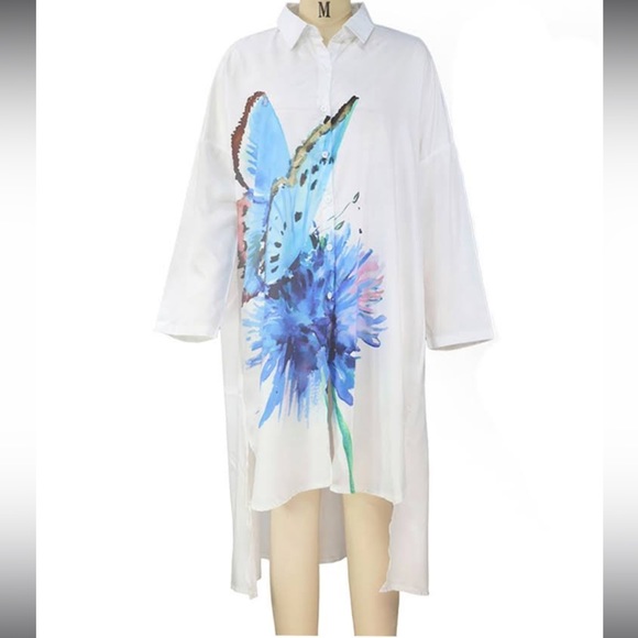 Butterfly Oversized Shirt Bohemian Casual Beach Dress Coverup - Picture 4 of 7